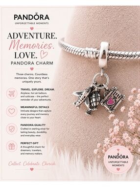 Pandora Unforgettable Moments Travel Charm Bracelet Silver
